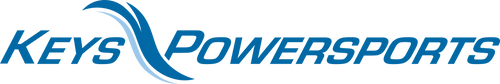 Keys Powersports logo with blue text and wave design